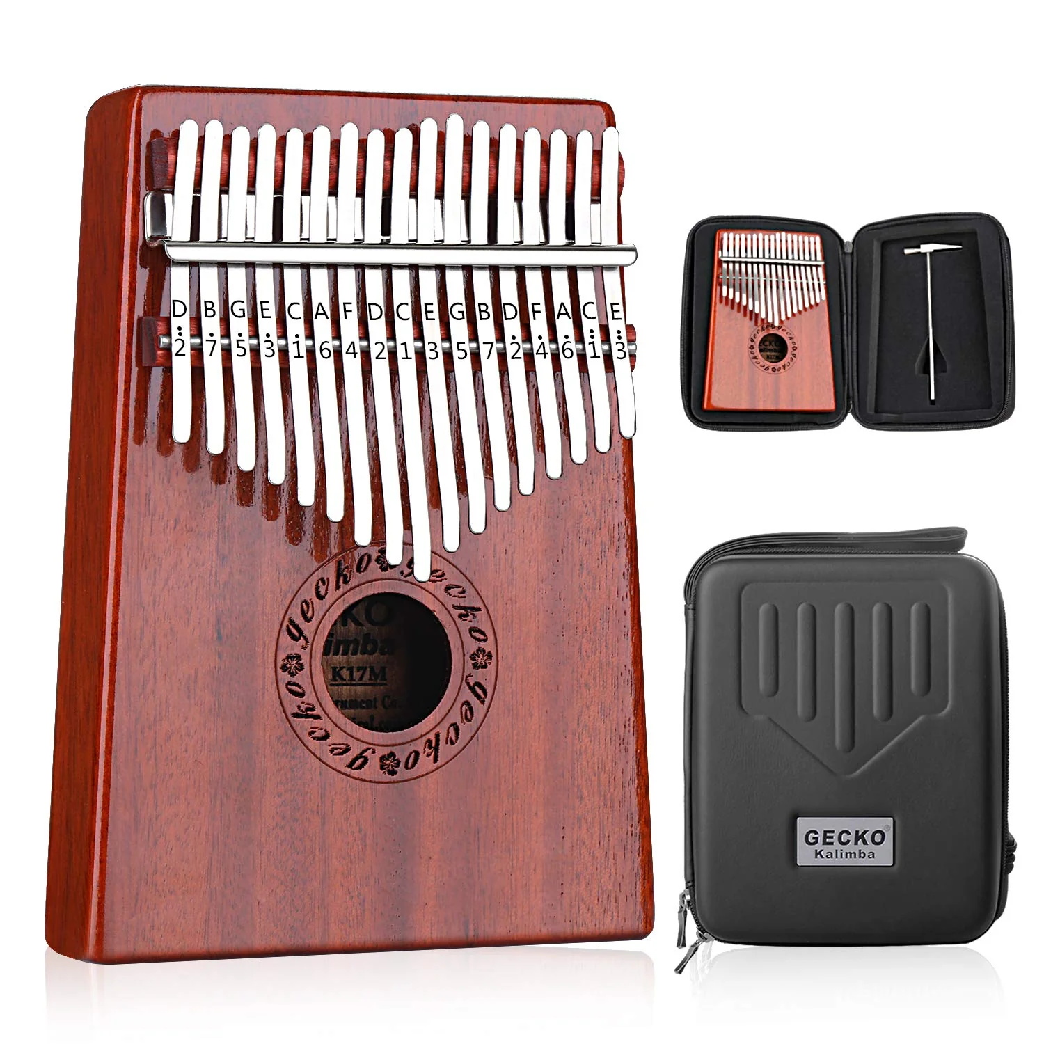 GECKO Kalimba 17 Keys Thumb Piano with Waterproof Protective Box, Tune Hammer and Study Instruction, Portable Mbira Sanza Finger Piano, Meditation Sound, Gift for Beginners and Professional