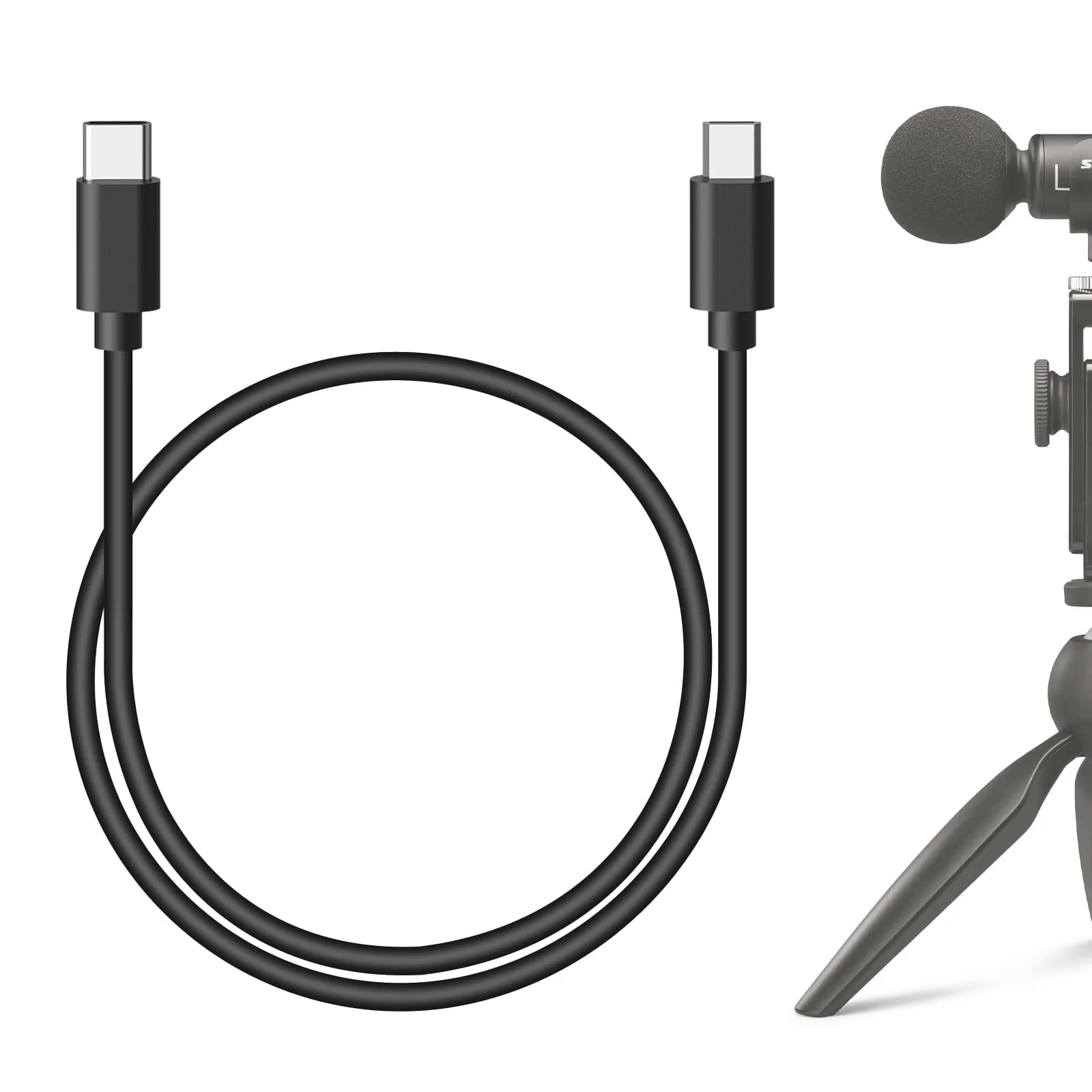 GEEKRIA for Creators USB C to Micro USB Microphone Cable 1.6 ft / 50 CM, Compatible with Shure MV7, MV88+, MV5, MV51, MVi, Mic Cord (Black)