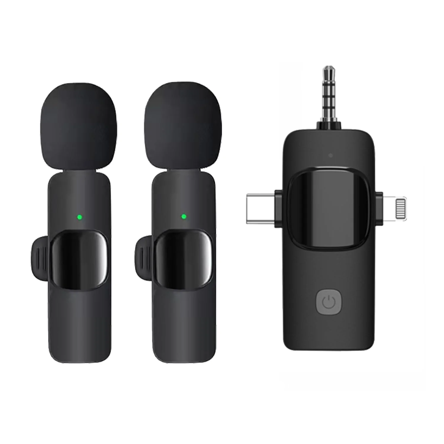 Generic K15 3 in 1 Wireless Lavalier Microphone for IPHONE/ANDROID/TABLET/Perfect for vlogging, podcasts, presentations, live performances, and professional recordings., Black