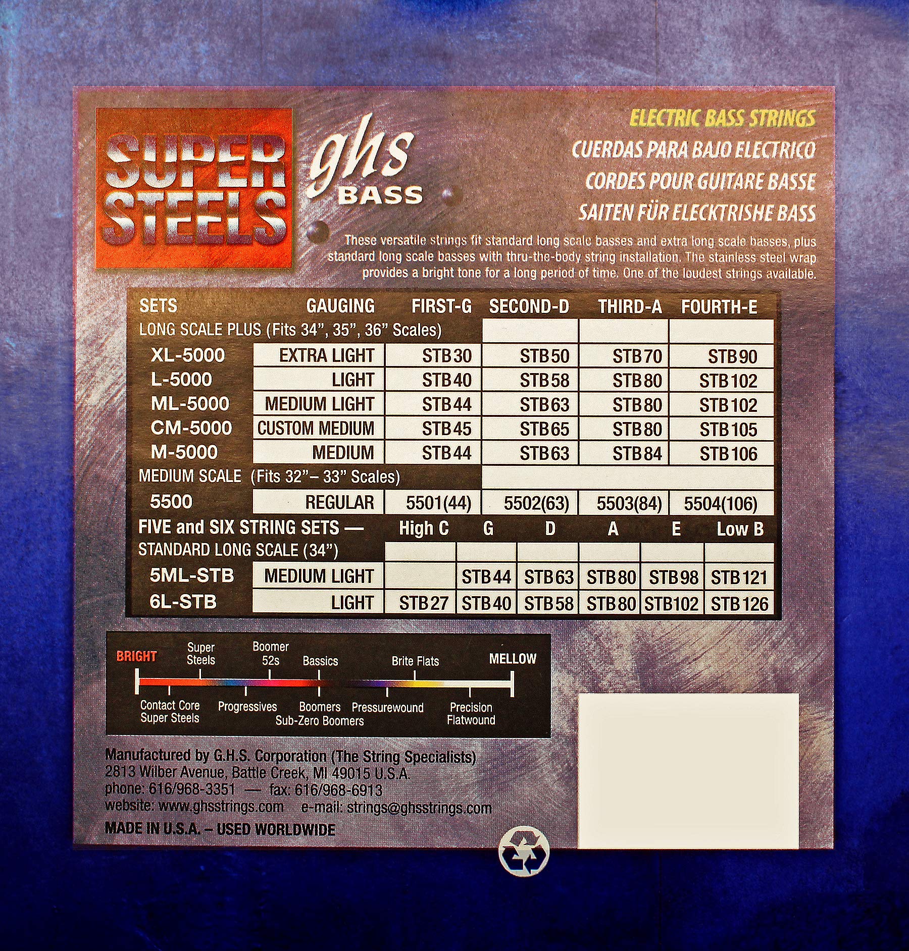 GHS Strings ML5000 Super Steels Stainless Steel Bass Guitar Strings, Medium, 44-102 - Image 2