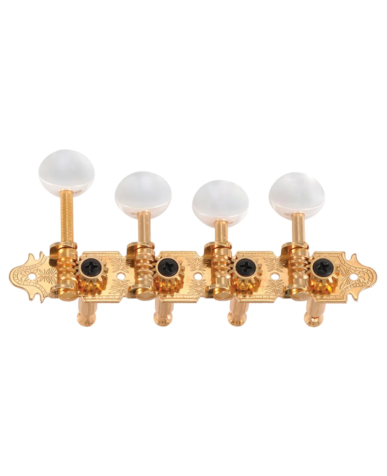 Golden Gate FM-4 F-Model Mandolin Tuners – 2 Planks 4+4 – Gold Plated, Precise 14:1 Ratio, Vintage Style, Comfortable Pearloid Buttons