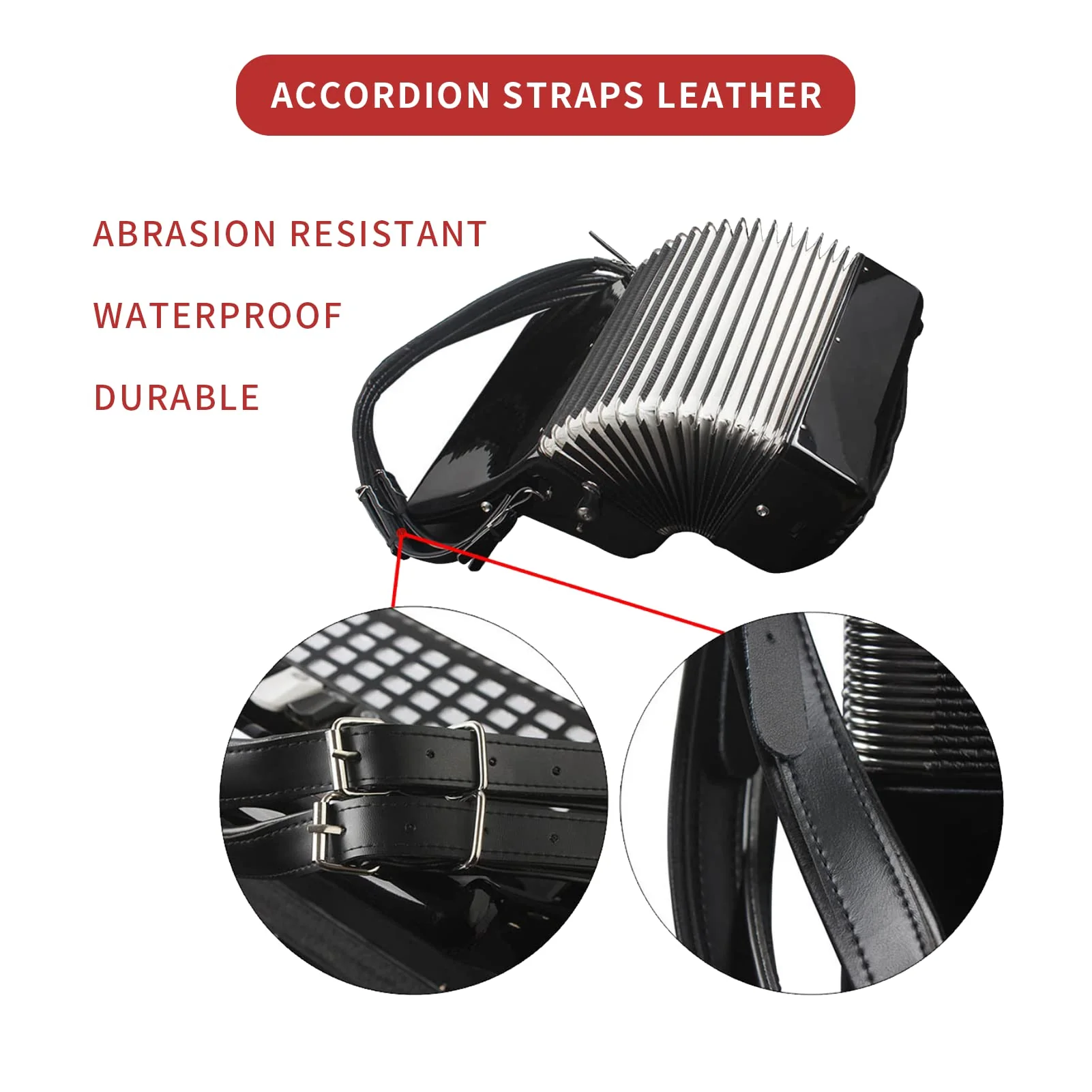 Gugxiom Black Accordion Straps, Leather Soft PU Accordion Straps, Adjustable Accordion Shoulder Belt, Musical Instrument Accessories, for Most Accordions with 16-120 Bass (Black) - Image 2
