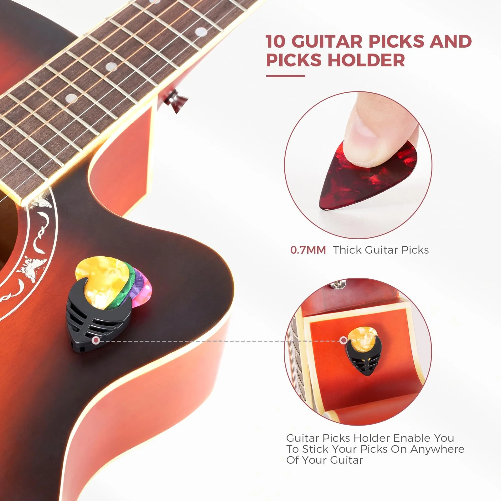 Guitar Accessories Kit - Capo, Tuner, Wall Mount Hanger, Picks, String Cleaner for Guitar, Violin, Bass, Ukulele - Image 7