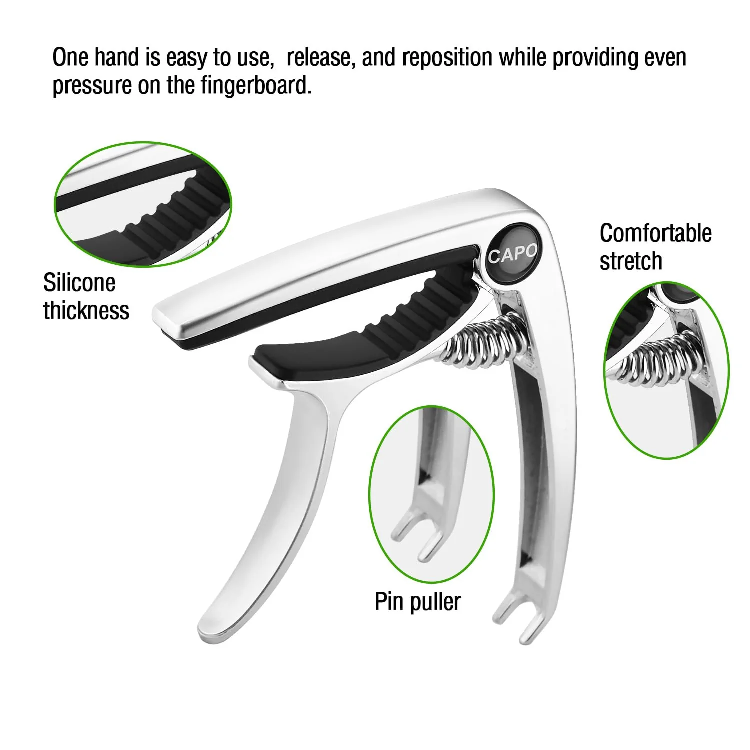 Guitar Capo, Capo, Capo for acoustic guitar, acoustic guitar capo, Capo for electric guitar, acoustic guitar capo 6 string, Guitar Capo for acoustic, Kapo, Guitar capos(Silver) - Image 2