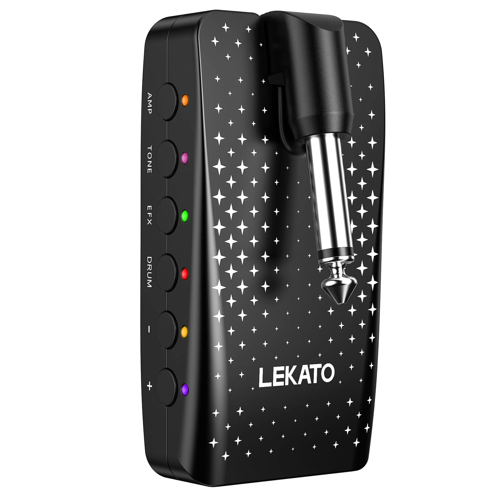Guitar Headphone Amp, LEKATO Headphones Amplifier for Electric Guitar and Bass, Features 28 Drum Grooves, 14 Effects, 14 Amp Models, Built-in Bluetooth Streaming, OTG Recording, USB Rechargeable Black-Stars