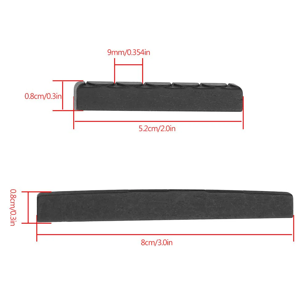 Guitar Nut and Saddle, 6 String Acoustic Guitar Ebony Bone Bridge Saddle and Nut Set 80mm & 50mm for Classical Guitar Parts, 1 Set 2 PCS - Image 2