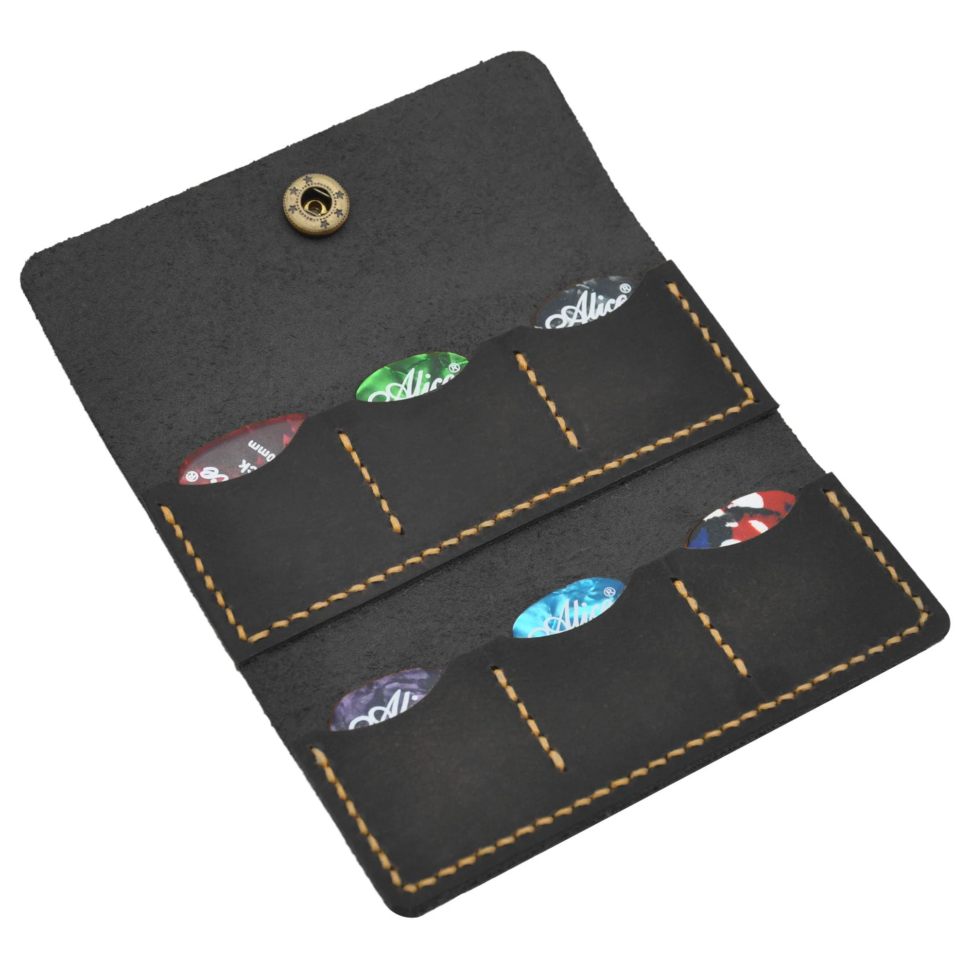 Guitar pick holder leather,Guitar pick holder gift,Leather guitar pick case,Gift for guitarist (Black) Black