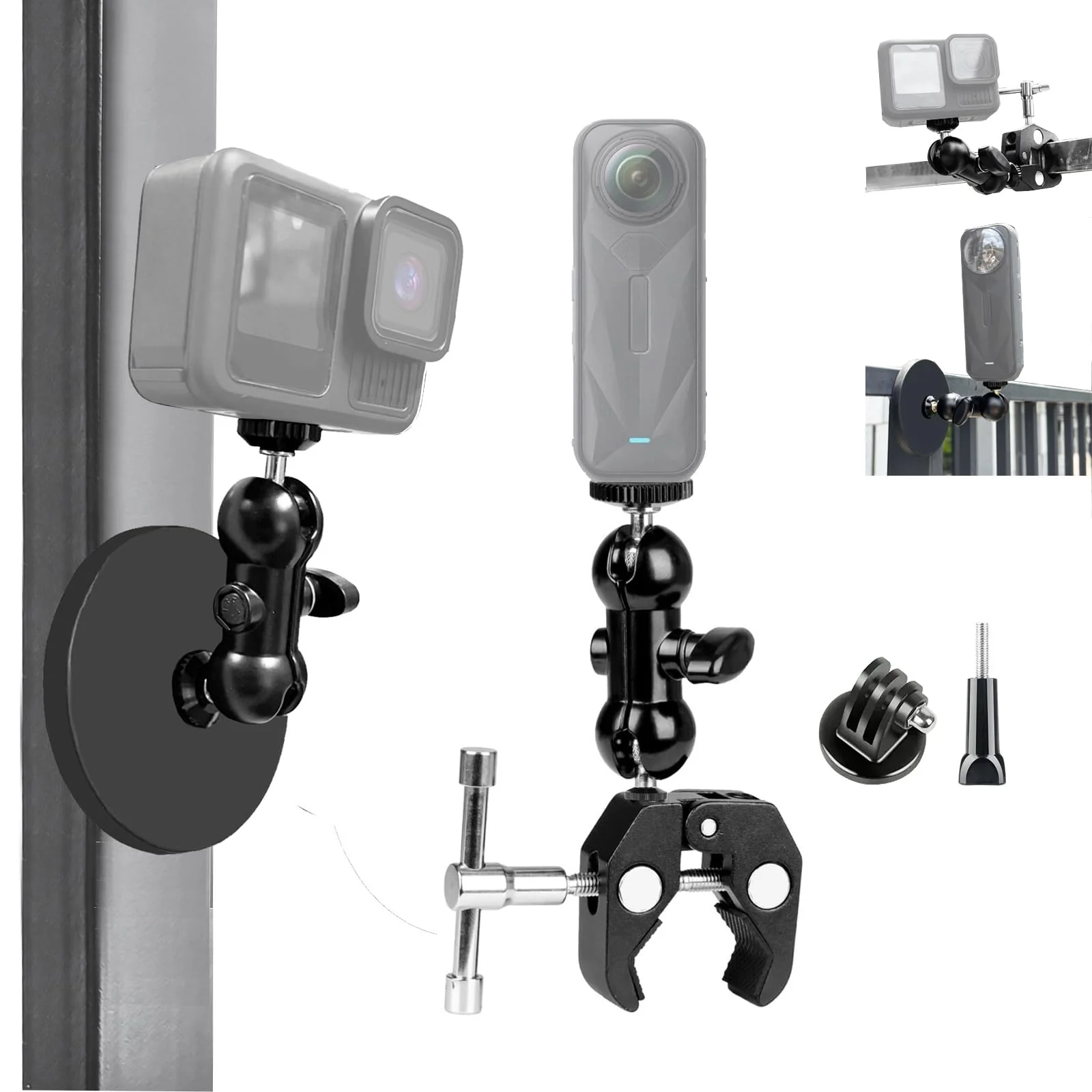 Gurmoir Action Camera Motorcycle Mount Kit with Magnetic Base for Gopro Hero 13 12 11 10 9 8/DJI Osmo Action 6/5 pro/4/Insta360 X5/X4/3/Go Pro Mini/Max/Max 2