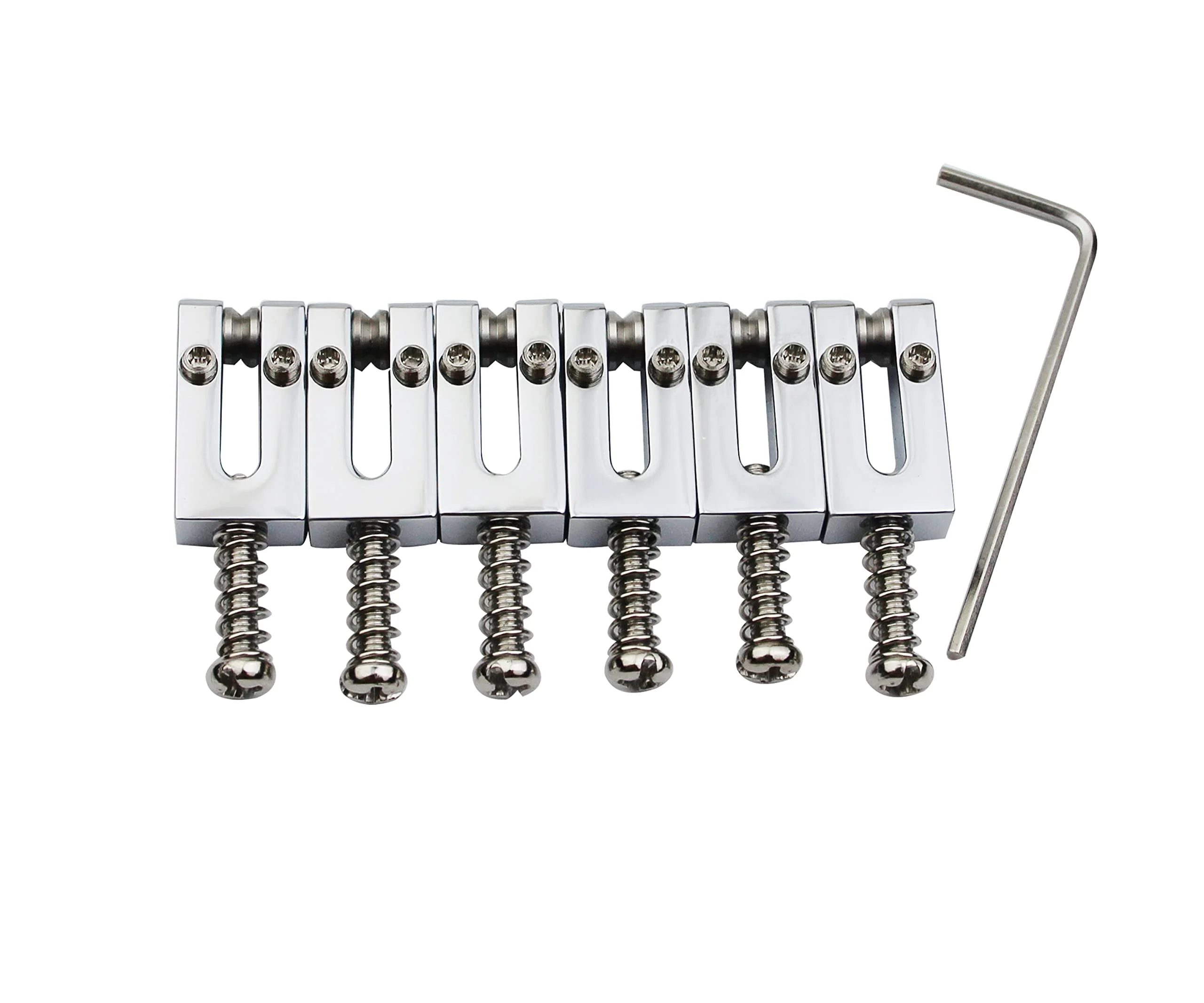 Guyker 10.5MM Guitar Tremolo Bridge Saddles - Brass Modern Guitar Saddles Compatible with Strat ST Tele TL Electric Guitar (6 Pack, Chrome) 10.5mm string spacing