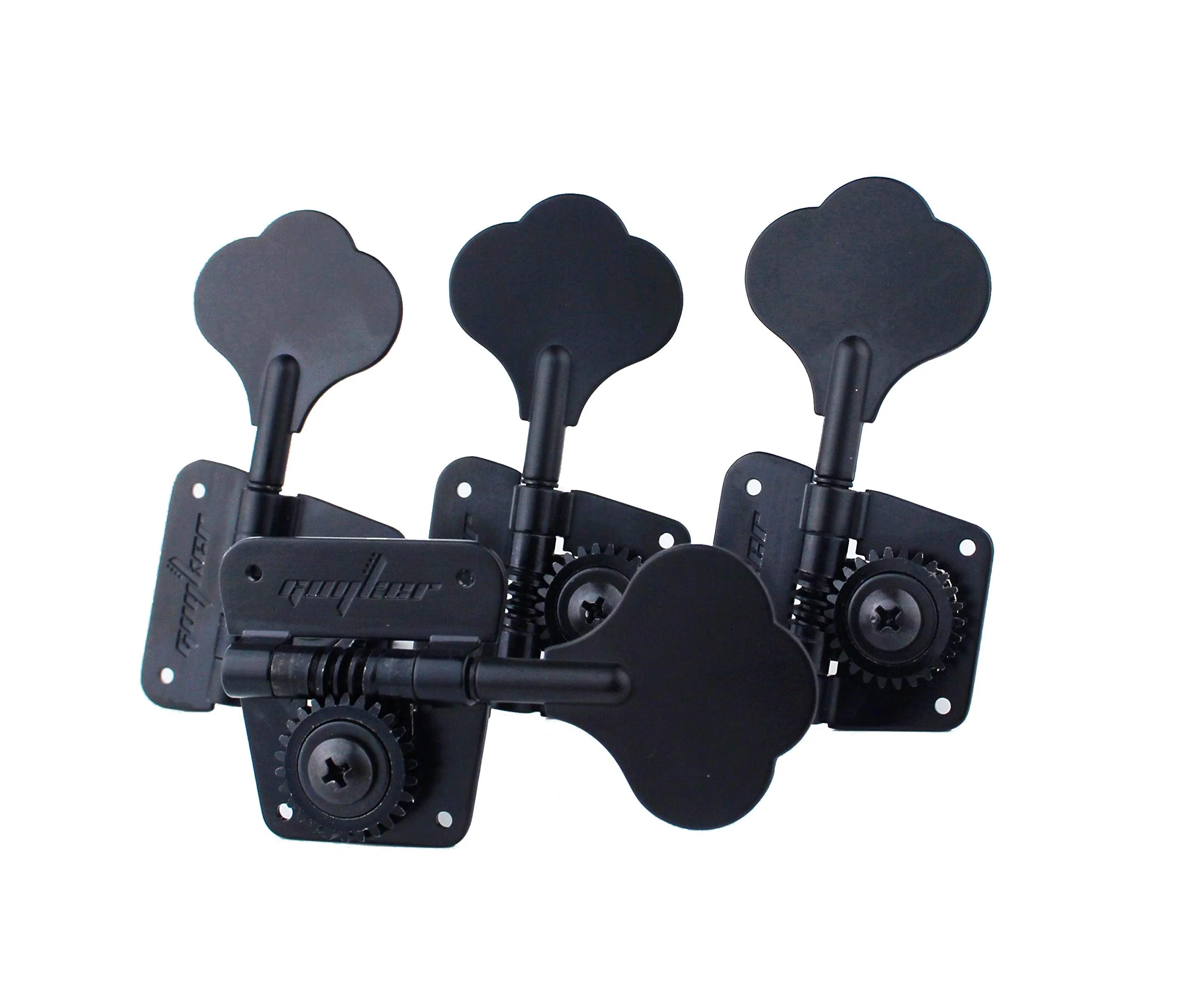 Guyker Bass Tuners (4 for Right) - 1:26 Ratio Open Gear Tuning Key Pegs Machine Head Replacement for Electric Jazz Guitar Bass or Precision Instruments - Black 4 for Right Black - Ratio 1:26