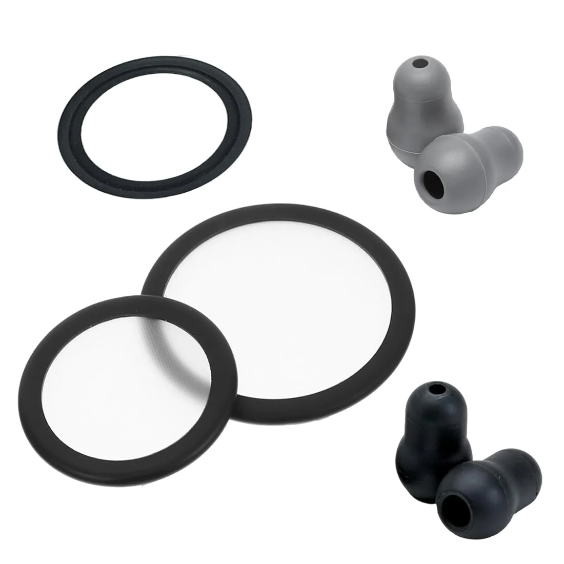 GXGM 1 Set Suitable for Littmann Stethoscope Replacement Parts, Littmann Membrane, Large and Small Suspension Membrane + Non-Slip Ring Set, 2 Pairs of Silicone Stethoscope Earplugs (Black, Grey)