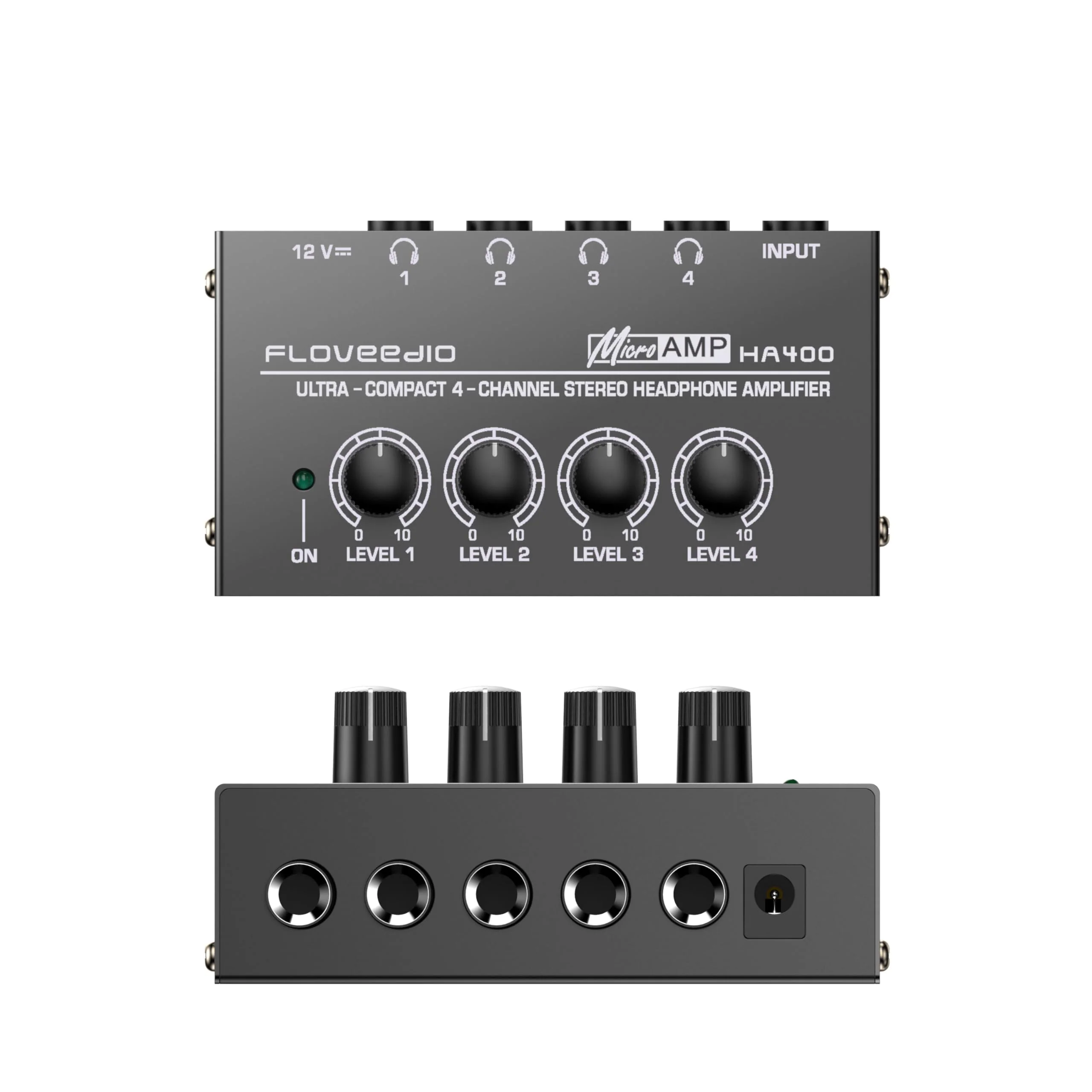 HA400 Stereo Headphone Amplifier Ultra Compact 4-Channel Headphone Amp Splitter for Studio and Stage with 12V Power Adapter - Image 2