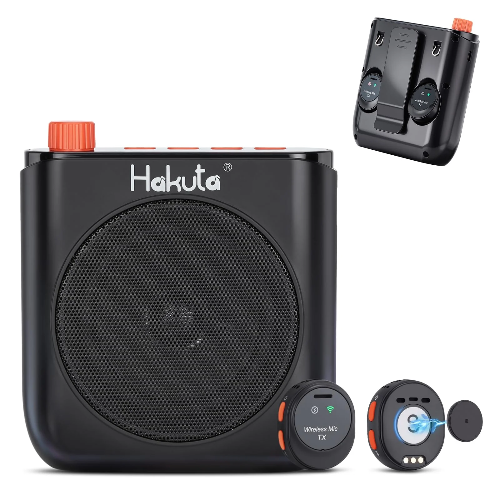HAKUTA Voice Amplifier with Magnetic Wireless Lavalier Microphone, Portable Bluetooth Speaker for Teachers with 2 Mic, Rechargeable Voice Amplifier for Classroom/Meetings/Training/Outdoor