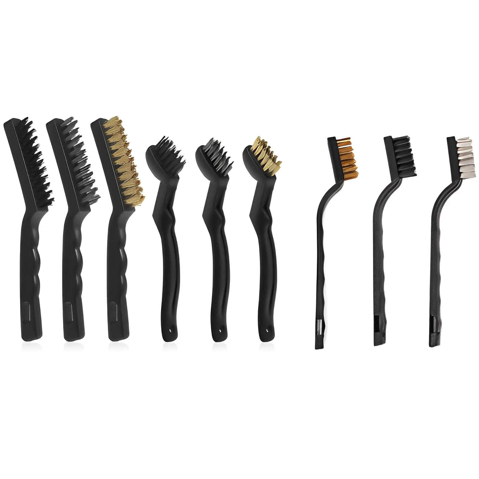 Hand Wire Brush Set, 9 Pieces, 3 x Nylon Brushes, 3 x Stainless Steel Brushes, 3 x Brass Wire Brushes, for Removing Stubborn Residues, Rust, Cleaning Grill, Rust, Oil Stains, Painting, Dust