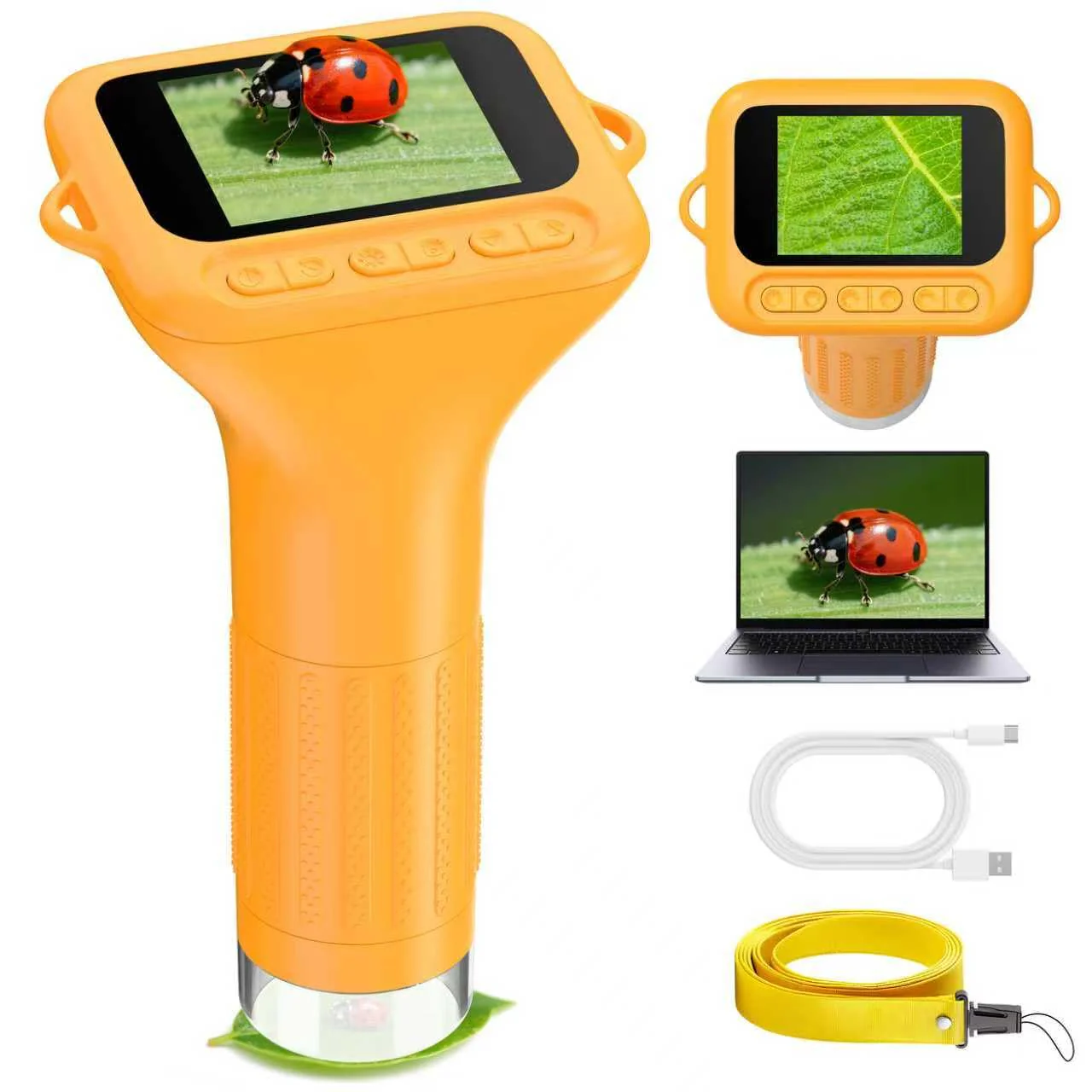 Handheld Microscope for Kids Portable Pocket Digiscope - 2" IPS HD Screen 1000X Digital Microscopes Camera PC Compatible 3-12 Year Old Girl Boy Science Edu Fun Birthday Gifts Toys