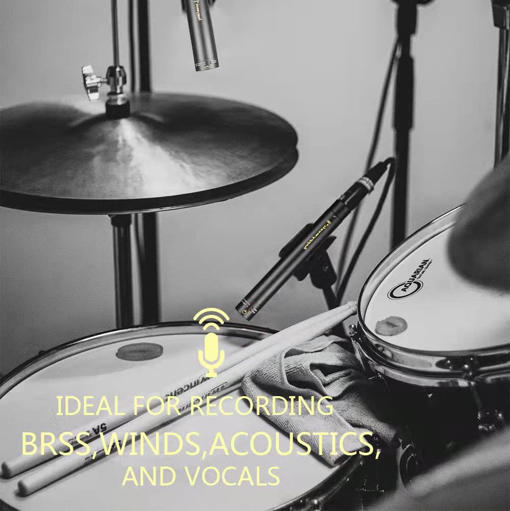 happymusic CM2 Professional Pencil Condenser Brass Microphone Kit,Instrument Mic,Omni Cardioid and Super Cardioid Capsules for Ideal for Drums, Acoustic Guitar, Piano, Woodwind and Percussion - Image 4