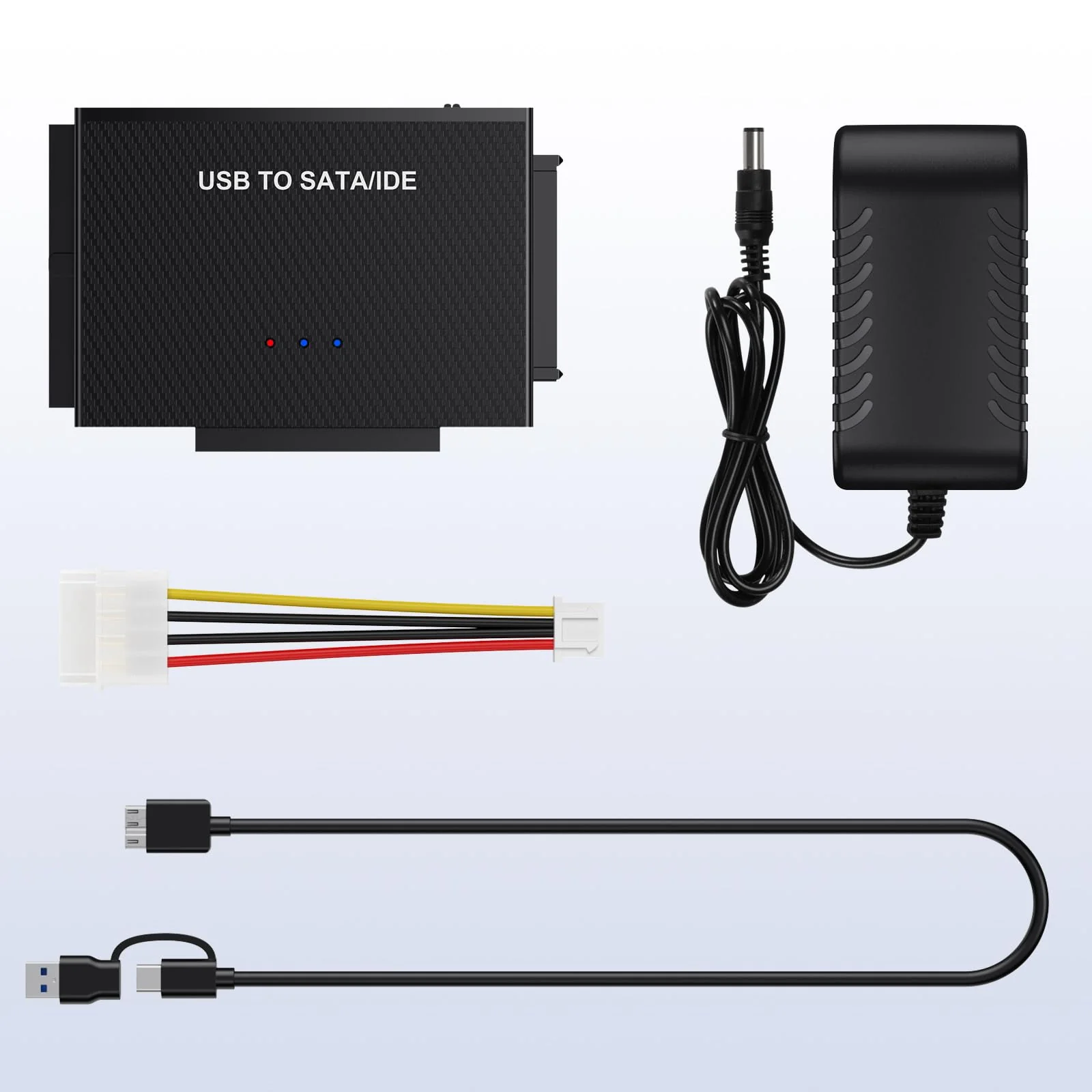 Hard Drive Reader USB 3.0 to SATA IDE Adapter,IDE SATA to USB + Type C External Hard Drive Adapter Data Recovery Converter Kit for Universal 2.5 3.5 HDD SSD Hard Drive Disk, with 12V/2A Power Adapter - Image 6