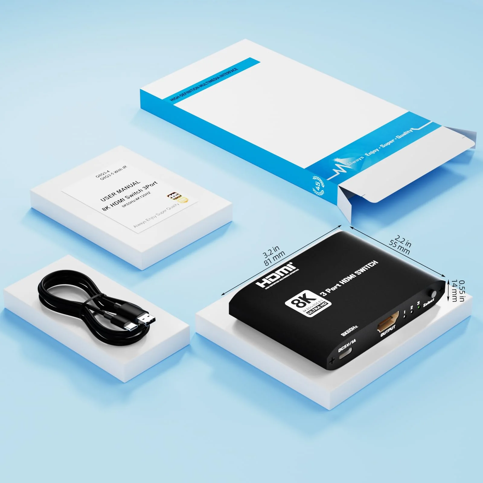 HDMI 2.1 Switch 3 in 1 Out 8k60Hz,3 Port HDMI Switcher 4K@144Hz, 48Gbps,VRR, Dynamic HDR, HDCP 2.3,for PS5/Xbox Series X/Apple TV 8K/Roku Ultra/Fire Stick 8K Max - Image 8