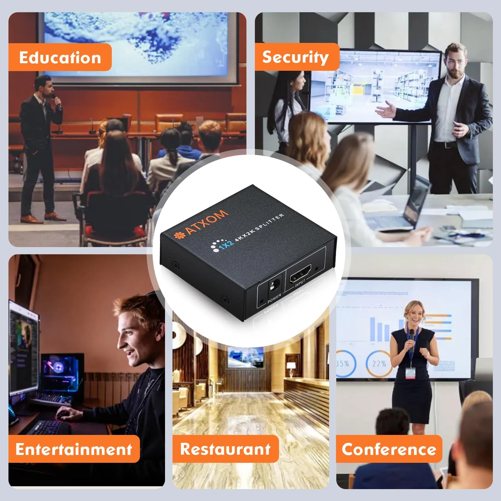 HDMI Splitter 1 in 2 Out - 1x2 HDMI Display Duplicate/Mirror - Powered Splitter 4K @ 60Hz, Also Full HD 1080P, One Source to Two Identical Displays - Image 7
