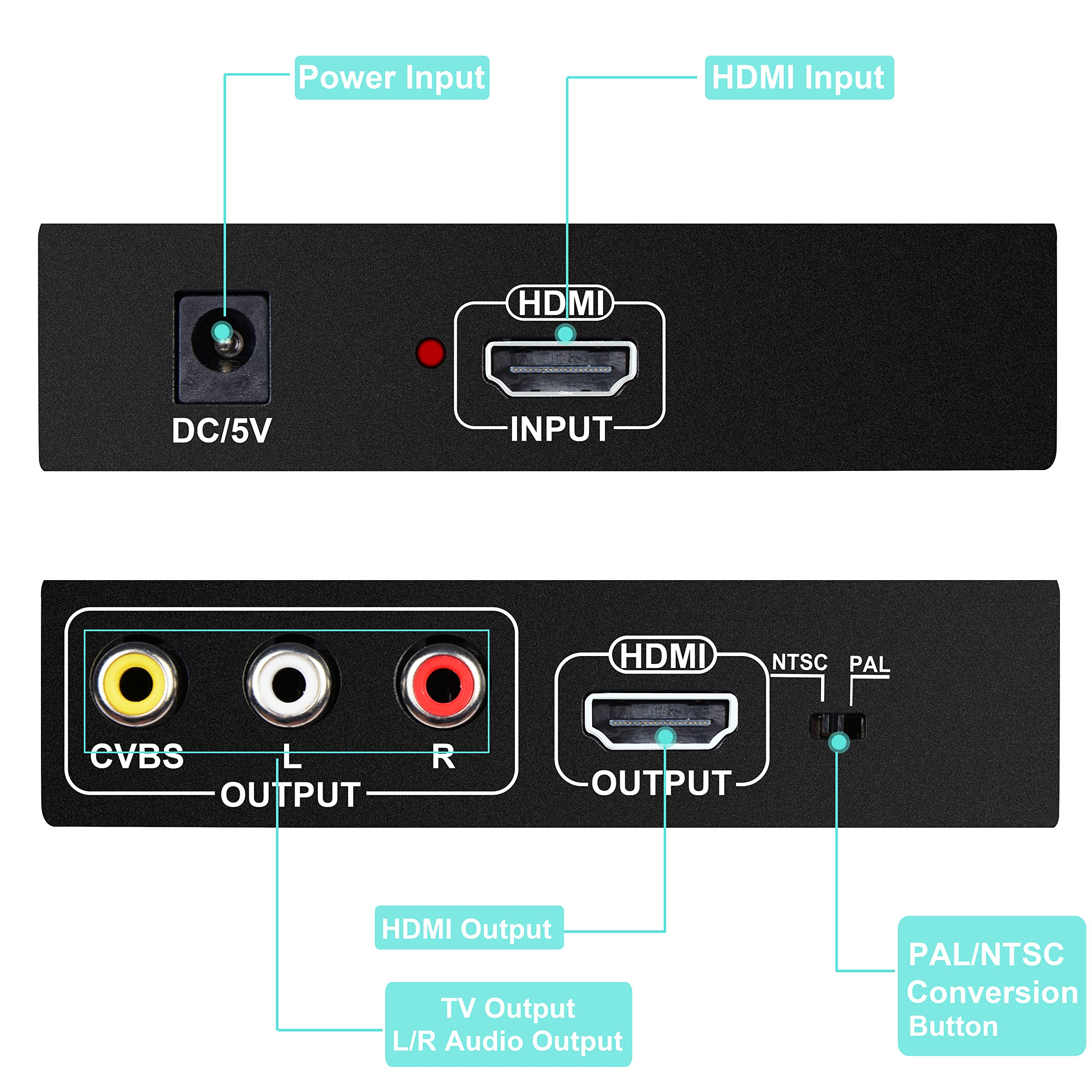 HDMI to RCA and HDMI Adapter Converter, NEWCARE HDMI to HDMI+3RCA CVBS AV Composite Video Audio Adapter/Splitter, with Power Adapter Support 1080P, PAL, NTSC, for HD TV, Older TV,Camera, Monitor, etc - Image 2