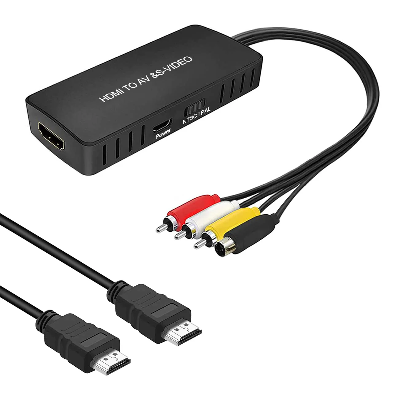 HDMI to RCA and S-Video Converter, Audio Video Converter Adapter Support 720P/1080p for Roku/Xbox/Blu-ray/DVD/ PS3/ Laptop/TV/Projector etc. HDMI to S-Video Converter
