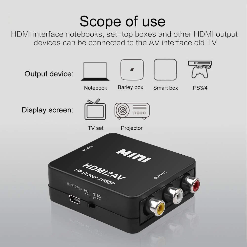 HDMI to RCA, HDMI to AV Converter Okubox 1080p 3RCA CVBs Composite Video Audio Converter Adapter Supporting PAL/NTSC for TV Stick, Roku, Chromecast, PC, Laptop, Xbox, HDTV, PS3 STB、Blue-Ray DVD Player - Image 5