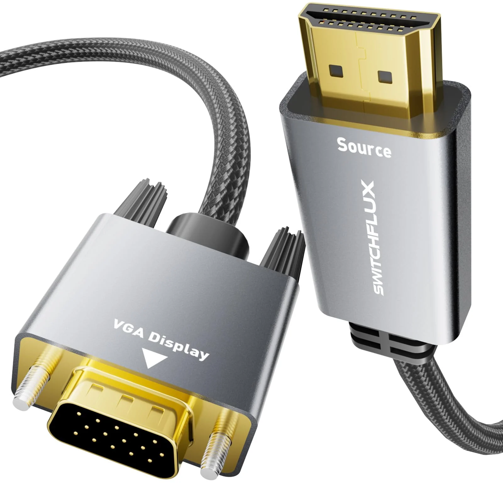 HDMI to VGA Adapter Cable 10FT [Metal Case, Nylon Cable] 1080P@60Hz HDMI Male to VGA Male Uni-Directional Braided Cord for Computer, Laptop, Monitor, Roku, Xbox, Graphics Card More