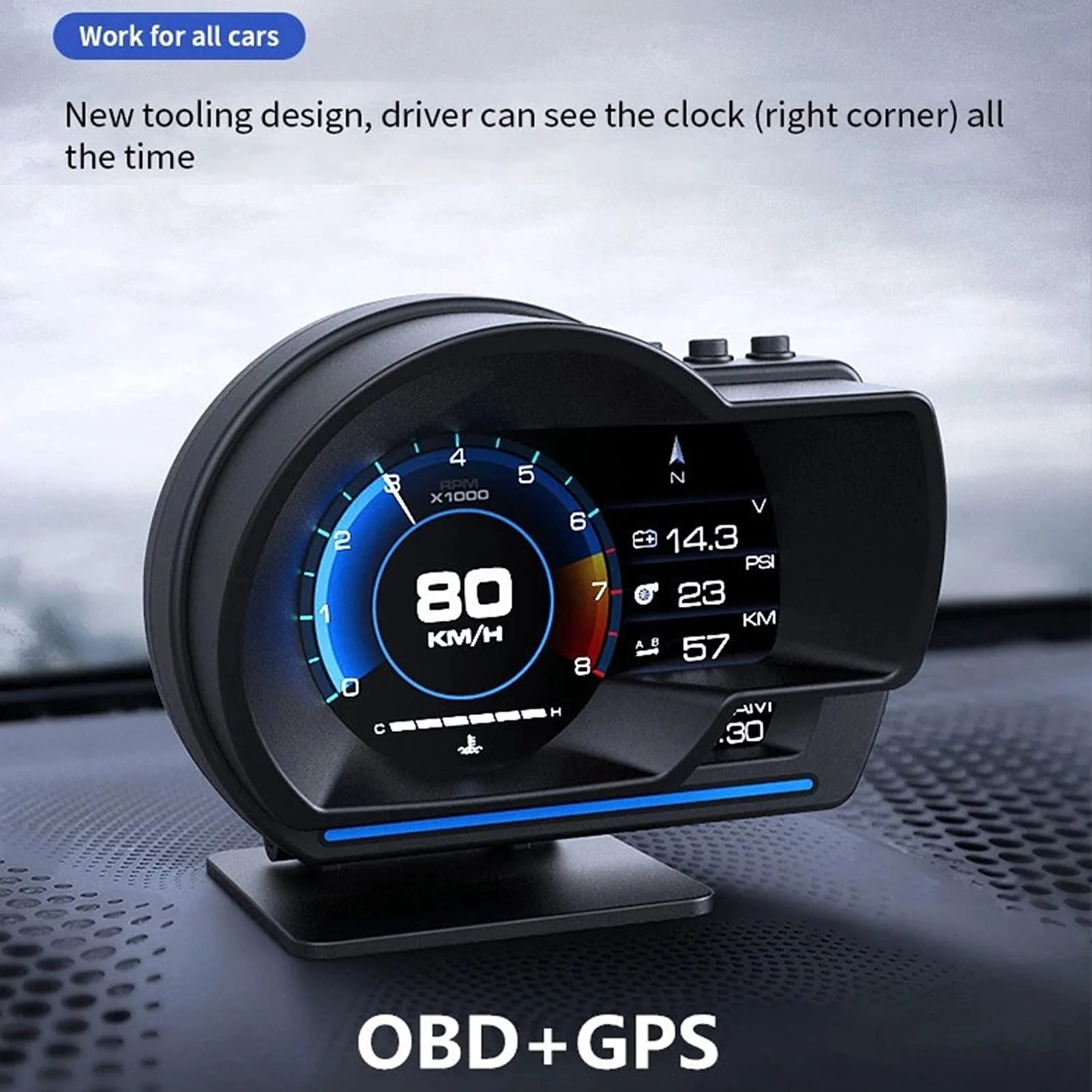 Heads up Display for Cars, OBD2 Gauge Display, Head Up Display OBD2 GPS Smart Gauge Car HUD Speedometer Turbo RPM Alarm for Car Truck - Image 4