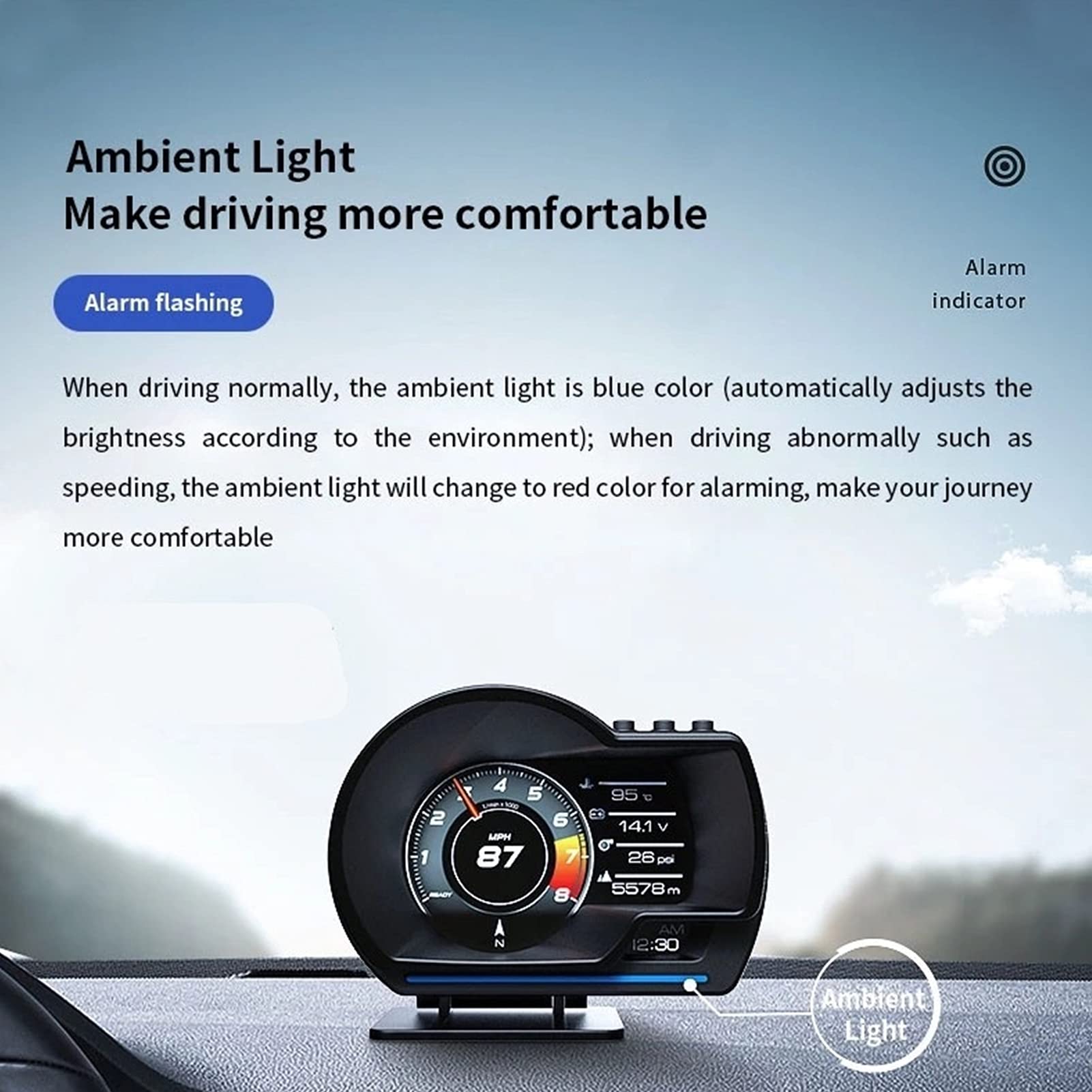 Heads up Display for Cars, OBD2 Gauge Display, Head Up Display OBD2 GPS Smart Gauge Car HUD Speedometer Turbo RPM Alarm for Car Truck - Image 5