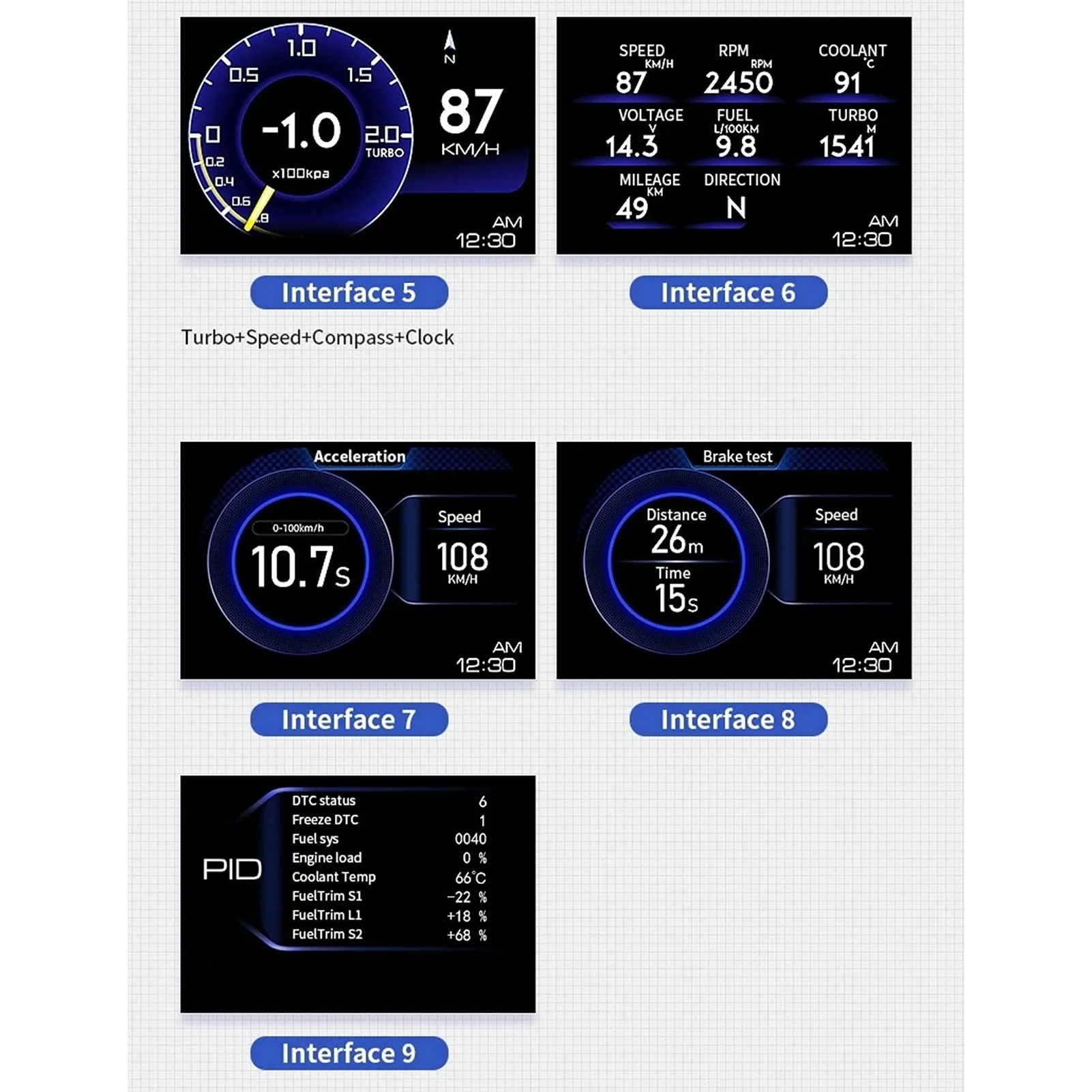 Heads up Display for Cars, OBD2 Gauge Display, Head Up Display OBD2 GPS Smart Gauge Car HUD Speedometer Turbo RPM Alarm for Car Truck - Image 7