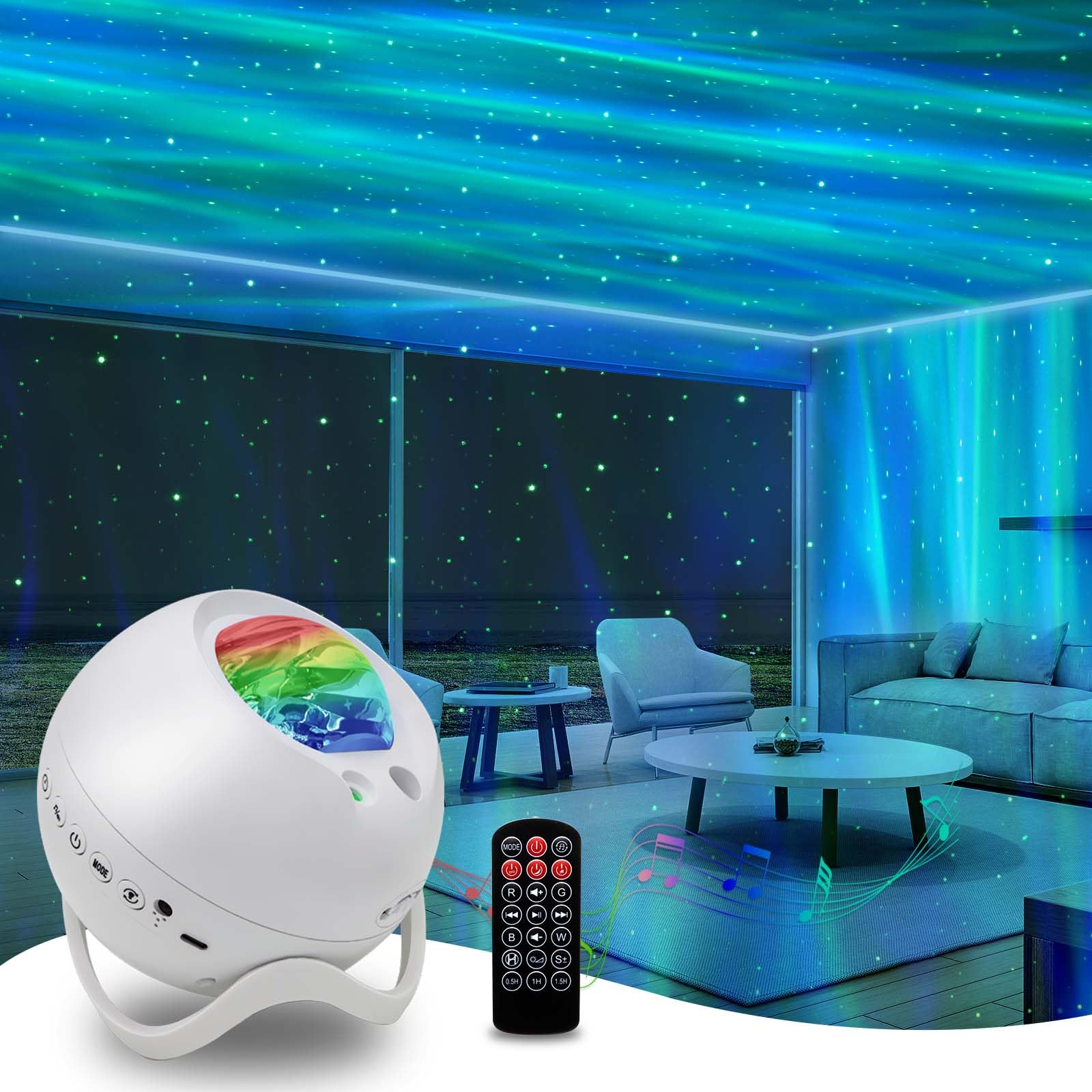 HERHOTER Star Projector,Northern Lights Projector,with Bluetooth Speaker, White Noise, Remote Control,Night Light,for Game Room, Adults, Family Gatherings,Galaxy Projector Bedroom 5.3in