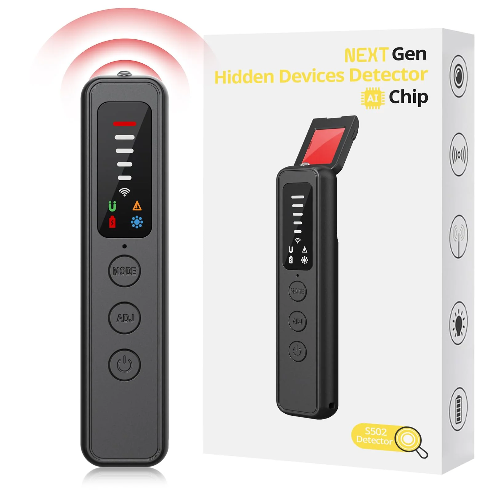Hidden Camera Detector, Spy Camera Detectors - AI-Powered Anti-Spy Device, GPS Tracker & Bug Detector, Portable RF Signal Scanner for Hotels, Travel, Home & Office, 5-Level Sensitivity Black