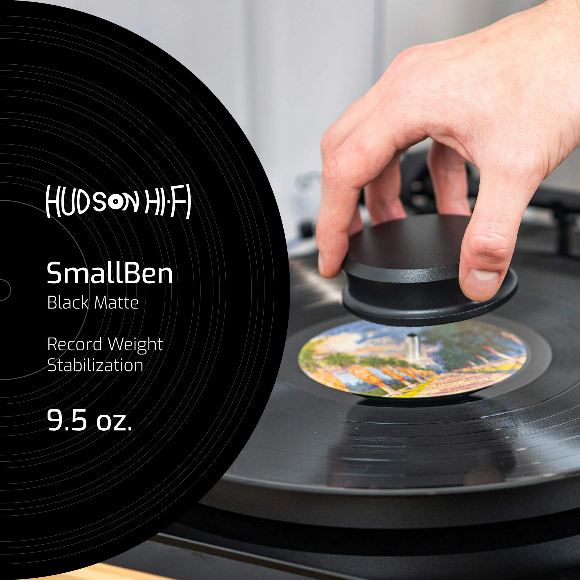 Hudson Hi-Fi SmallBen Record Weight Stabilizer with Protective Leather Pad - 9-Ounce Vinyl Turntable Weight - Durable & Stylish LP Stabilizer - Fits Any Turntable - Black Matte SMALLBEN_BLACK - Image 2