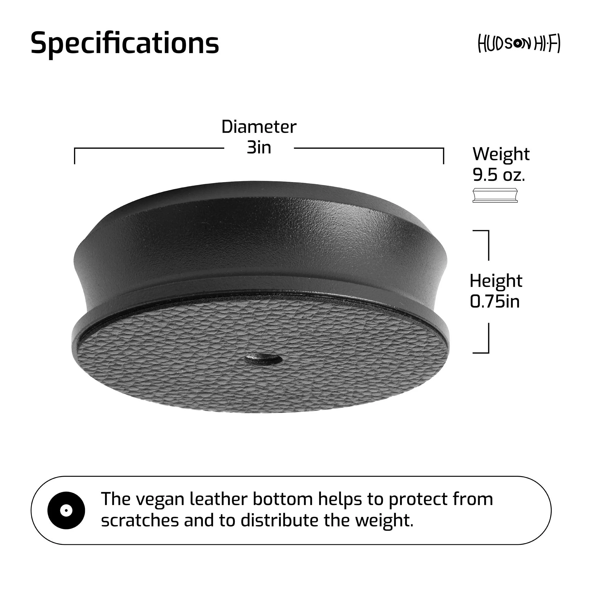 Hudson Hi-Fi SmallBen Record Weight Stabilizer with Protective Leather Pad - 9-Ounce Vinyl Turntable Weight - Durable & Stylish LP Stabilizer - Fits Any Turntable - Black Matte SMALLBEN_BLACK - Image 4