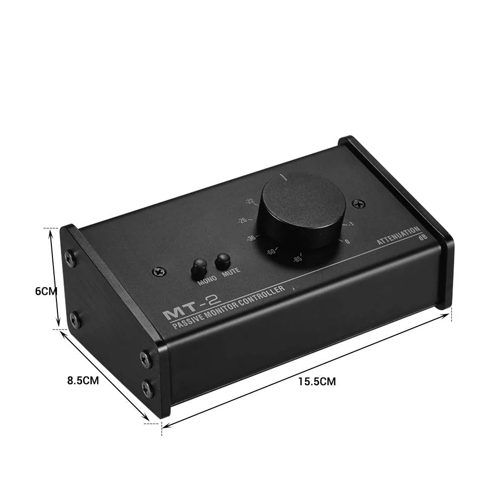 HXBER Passive Monitor Controller with XLR 3.5mm Inputs Outputs Supports Attenuation Control Mute Function, Black - Image 2