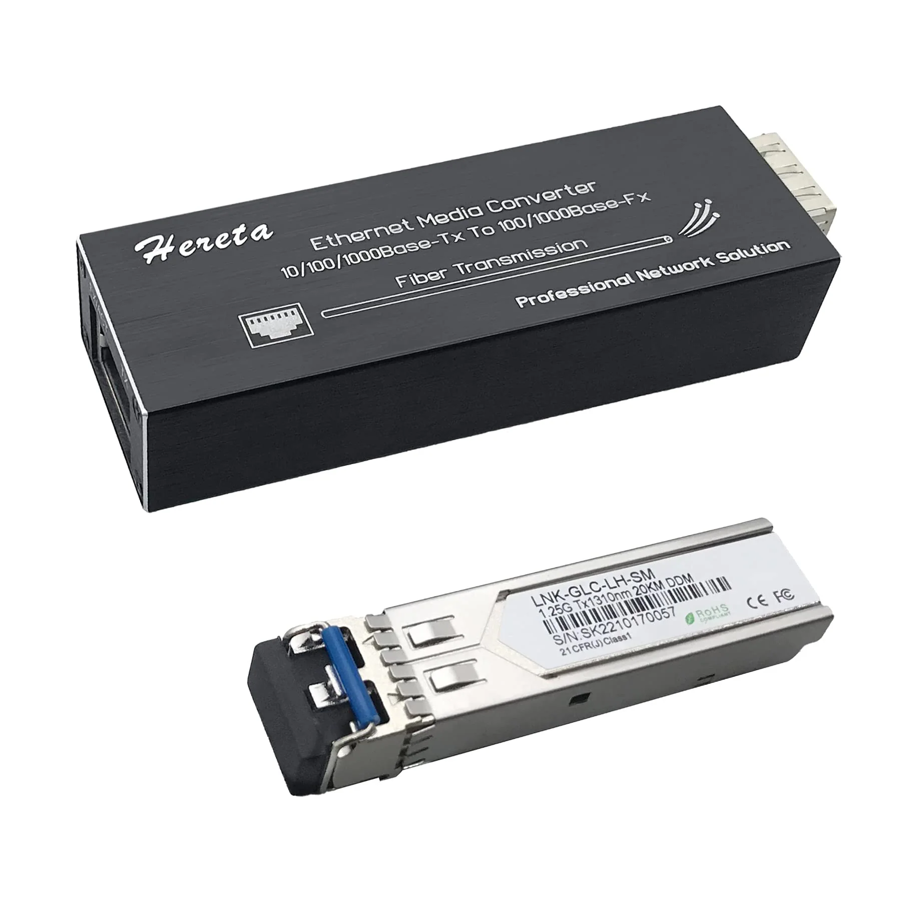 Industrial Gigabit Fiber Media Converter with Single Mode Dual Fiber SFP/LC Module 10/100/1000Base-TX to 100/1000Base-Fx Mini Ethernet Media Hardened Converter USB Type C Power Input
