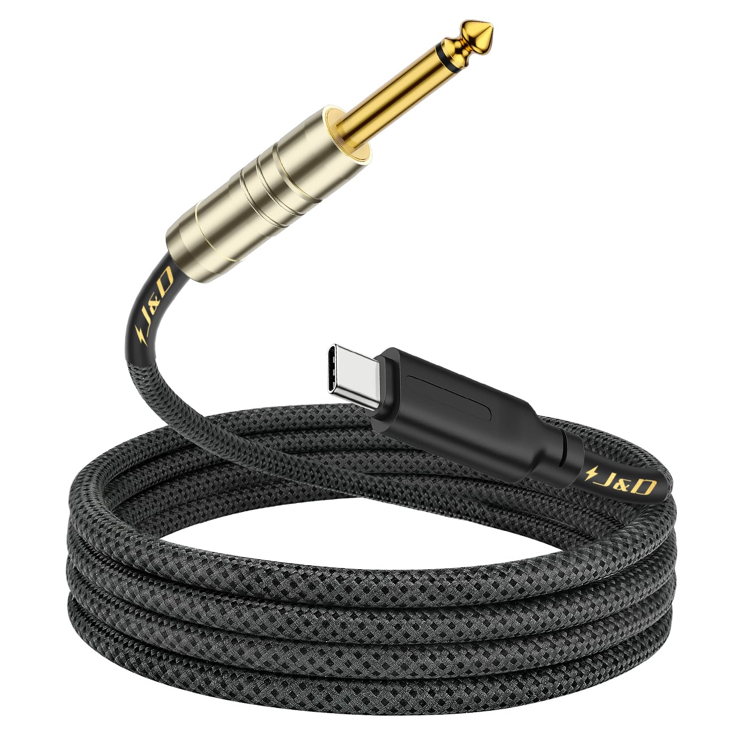 J&D USB C to 6.35 mm 1/4 inch TS Guitar Audio Cable, Audio Recording, Bass, Electronic Piano Microphone Cord Compatible with iPhone 16 Pro Max/16 Pro/16 Plus/16/15/15 Pro Max/15 Pro/15 Plus, 10 Feet Blue