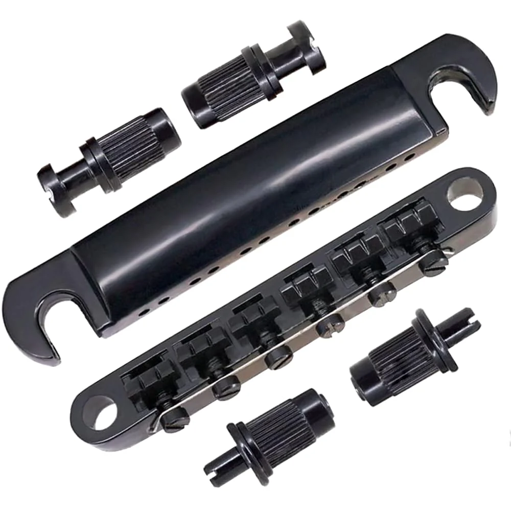 JDMoon 12 String Saddle Bridge ABR-1 Tune-o-matic Bridge Tailpiece For Les Paul Guitar Parts (black) black