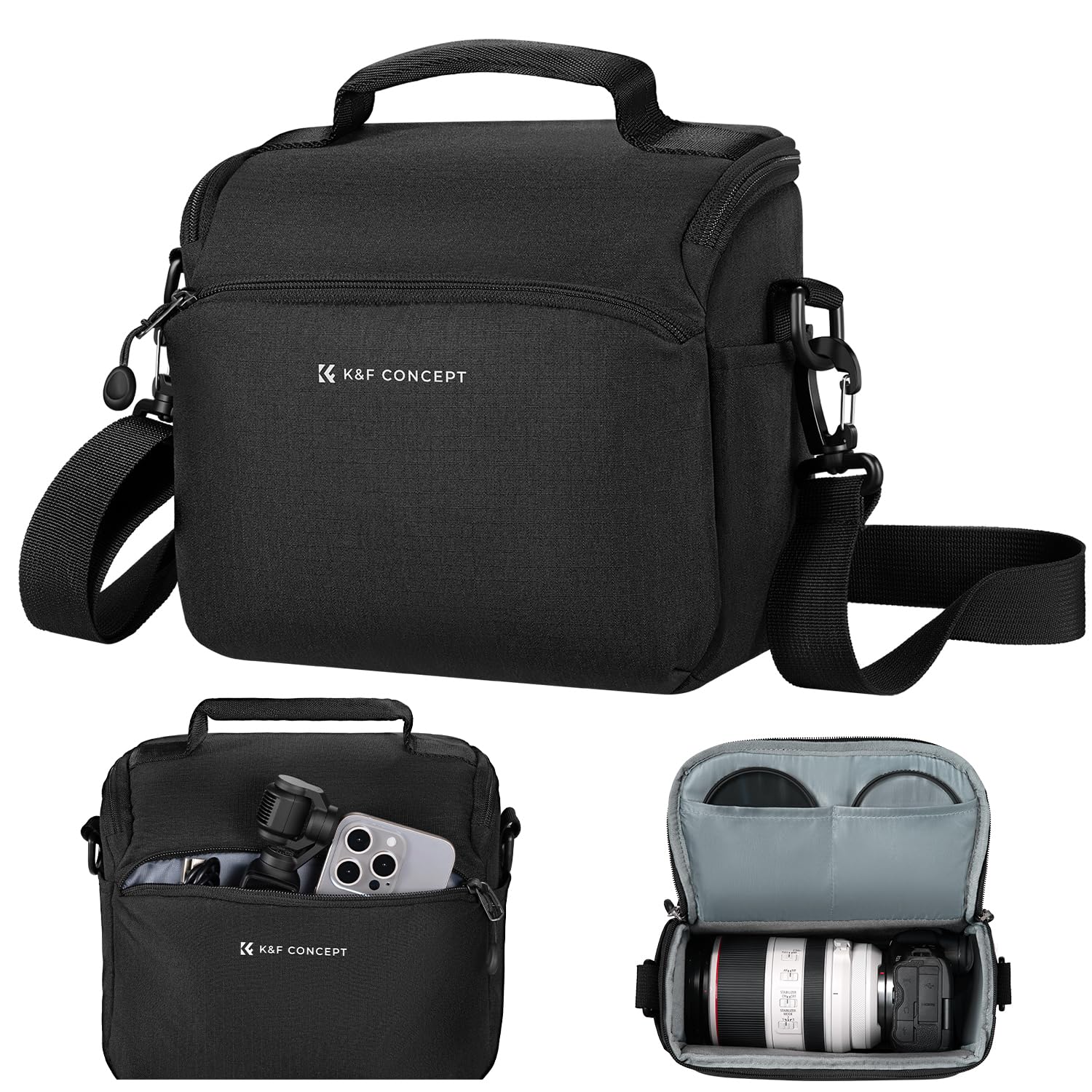 K&F Concept Camera Sling Bag Small Crossbody Camera Case DSLR/SLR/Cute Compact Shoulder Photography Bags for Photographers Black