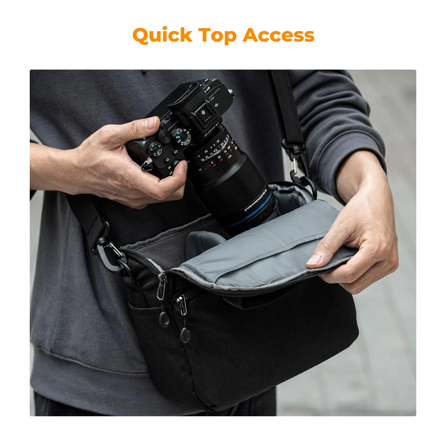 K&F Concept Camera Sling Bag Small Crossbody Camera Case DSLR/SLR/Cute Compact Shoulder Photography Bags for Photographers Black - Image 4