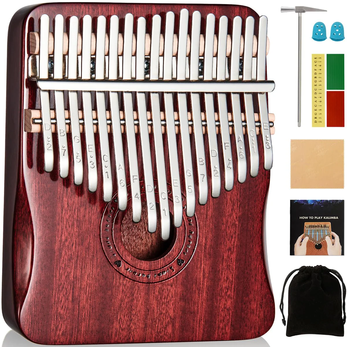 Kalimba Thumb Piano 17 Keys Finger piano (Wine red) Wine red - Image 2