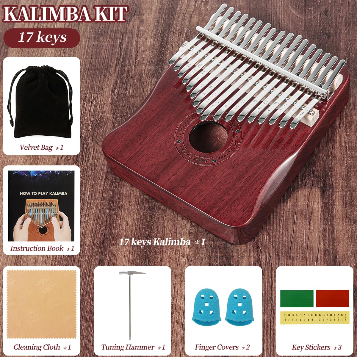 Kalimba Thumb Piano 17 Keys Finger piano (Wine red) Wine red - Image 4