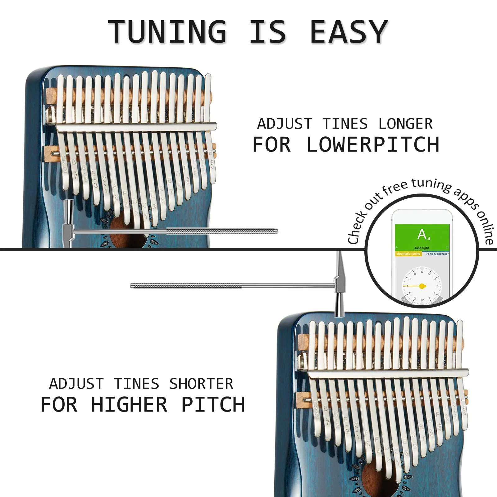 Kalimba Thumb Piano 17 Keys, Portable Mbira Finger Piano Gifts for Kids and Adults Beginners (blue) blue - Image 4