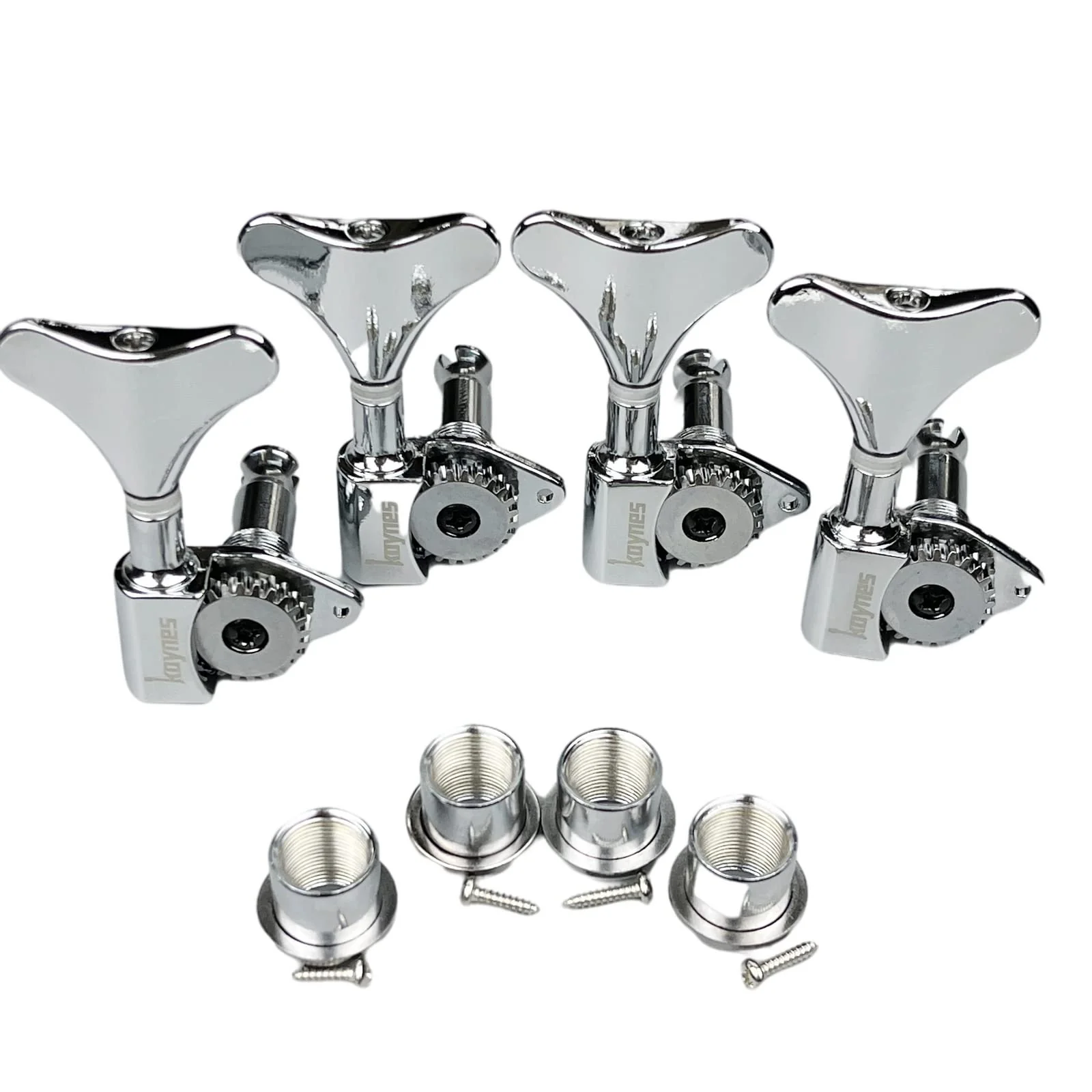 KAYNES 1:24 Ratio Silver Electric Bass Guitar Machine Heads Tuners Guitar Tuning Key Pegs Open Gear Replacement for Jazz Precision (4 for Right, Chrome) 4 for Right