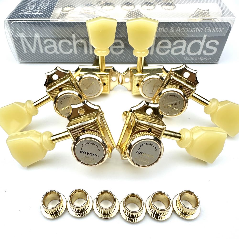 Kaynes 3x3 Guitar Lock String Tuning Pegs – Gold Vintage Deluxe Style Locking Tuners Keys Machine Heads Tuners for Les Paul LP SG Style Electric or Acoustic Guitar (Golden) Golden
