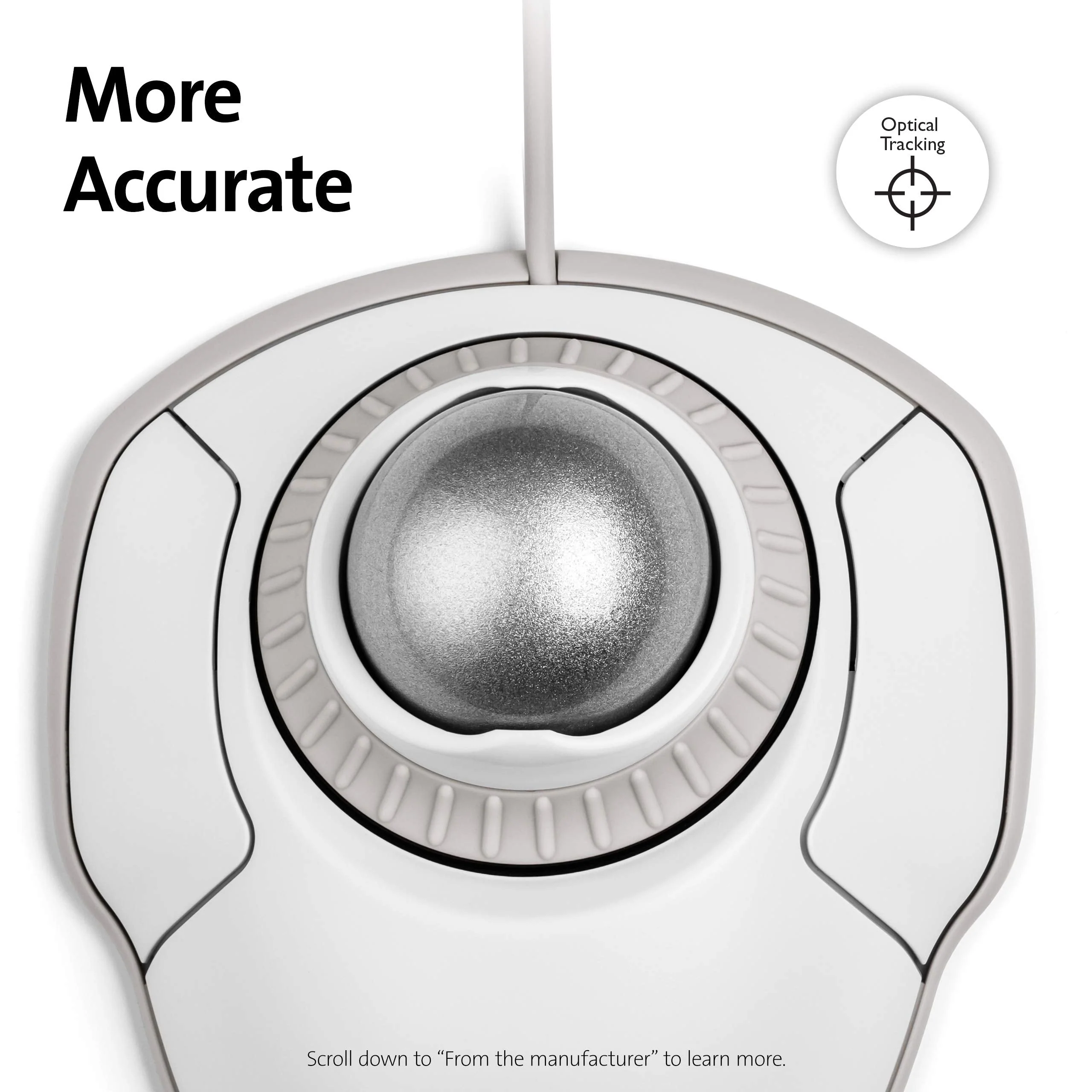 Kensington Orbit Trackball Mouse with Scroll Ring (White) (K72500WW) White-Grey wired usb - Image 3