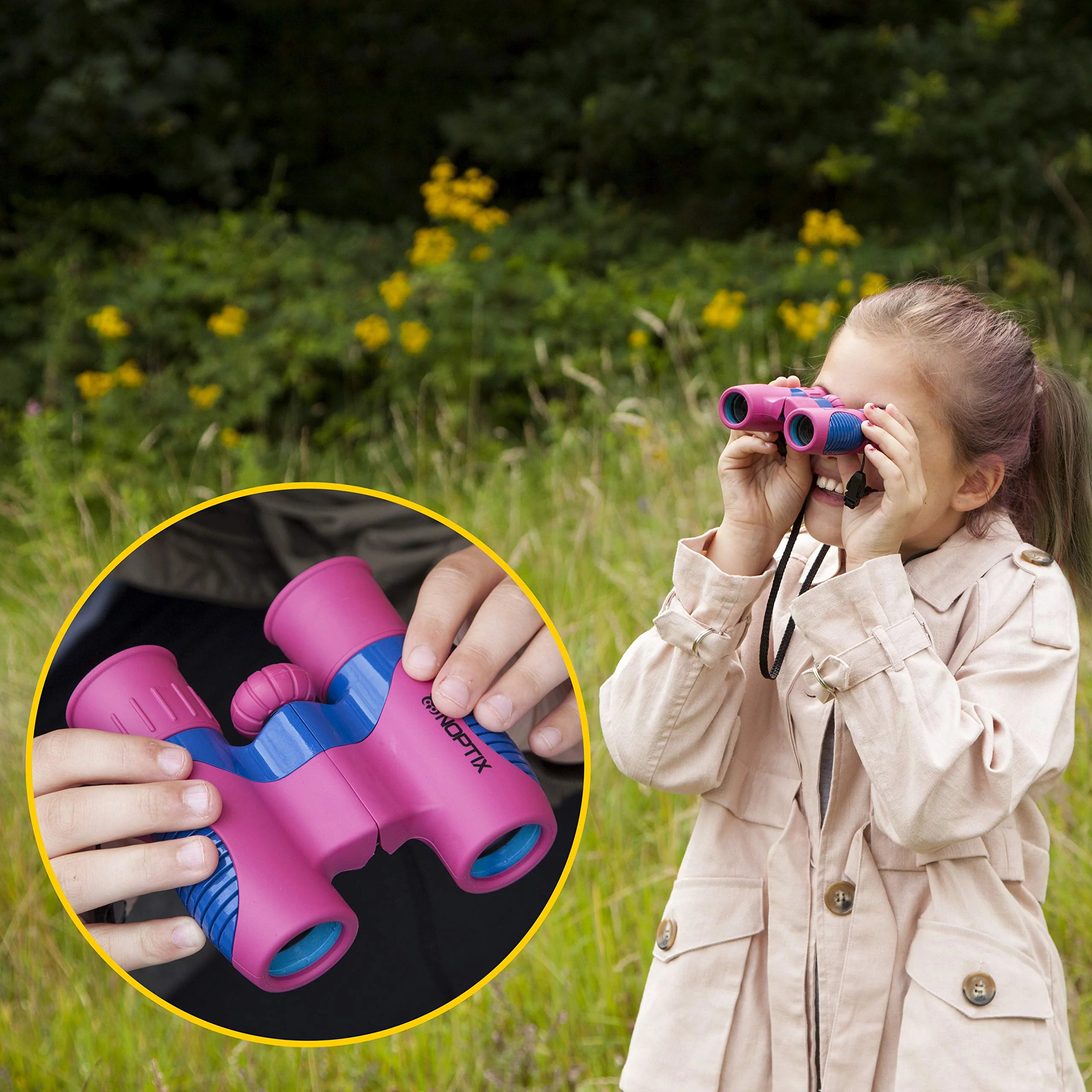 Kids Binoculars girls or boys Real Binoculars in Green Blue - Binoculars for Toddlers up to Kids age 14 - includes sticker book with 40 Bird Species - Image 9