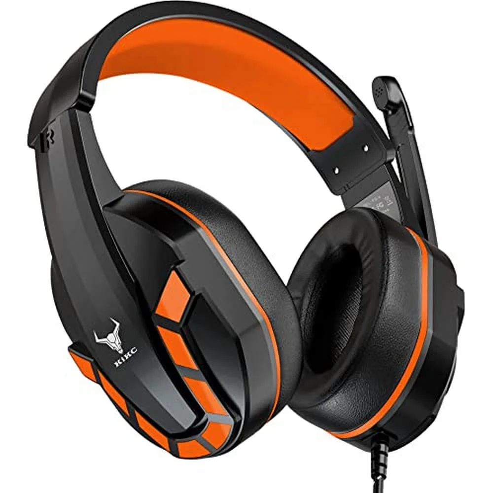 Kikc PS4 Gaming Headset with Mic for Xbox One, PS5, PC, Mobile Phone and Notebook, Controllable Volume Gaming Headphones with Soft Earmuffs for Kid Orange
