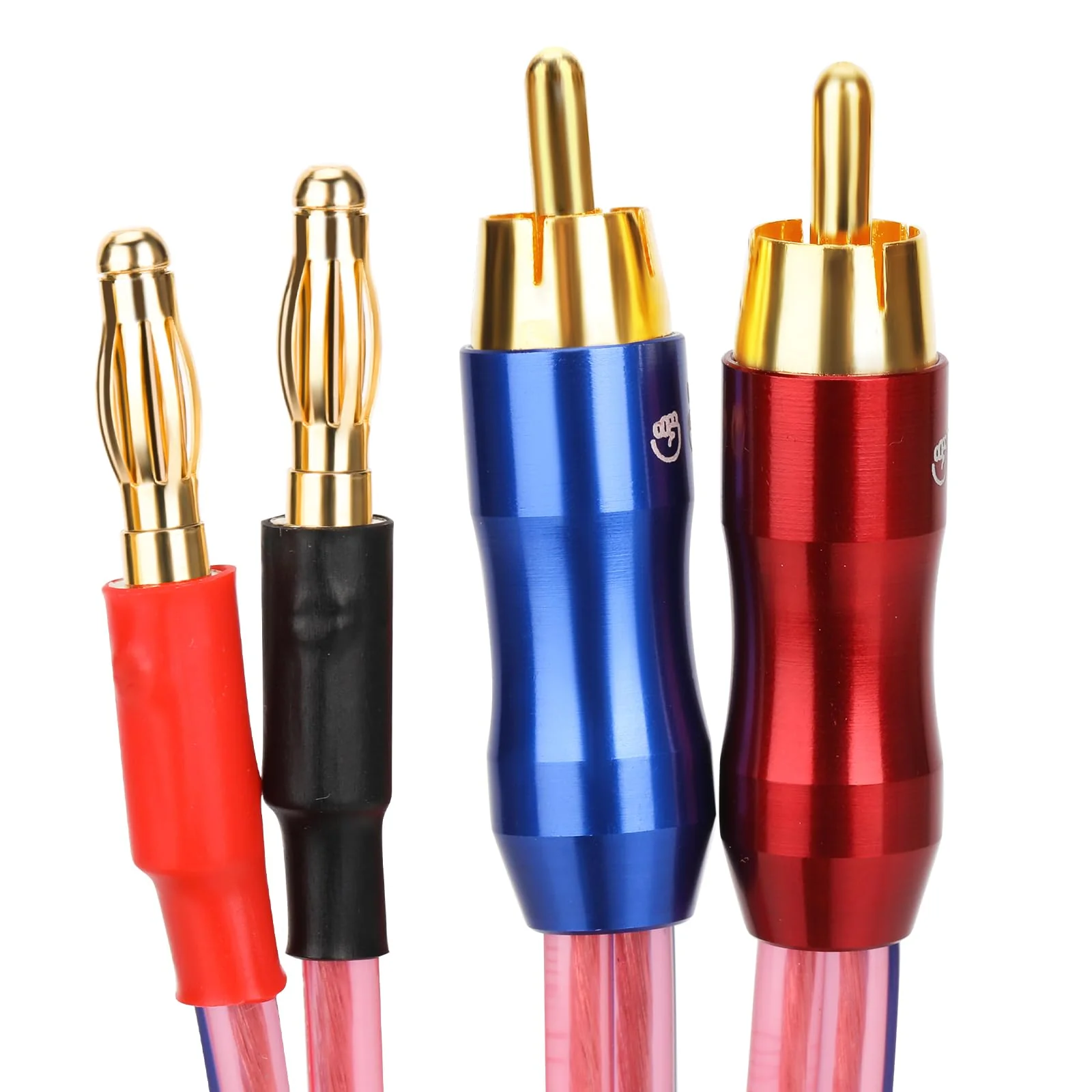 KK R1-B2-D0.5 4N OFC Speaker Wire Pair with RCA Male (Blue & Red) to 2 Pair Banana(4banana) Plugs 1.64Foot-Pair KK R1-B2-D0.5 3M/9.8Foot - Image 3