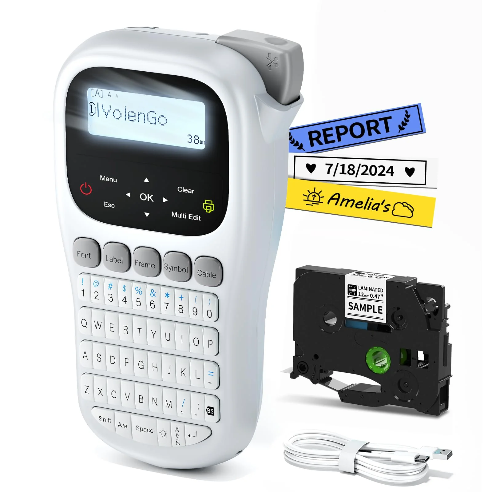 Label Maker Machine with-Tape, H1100 Label Makers, Label Maker Waterproof-Labels Handheld Labeler Machine with-Tape 12mm Laminated, Portable Backlit Labeling Machine for Office Home Use Grey